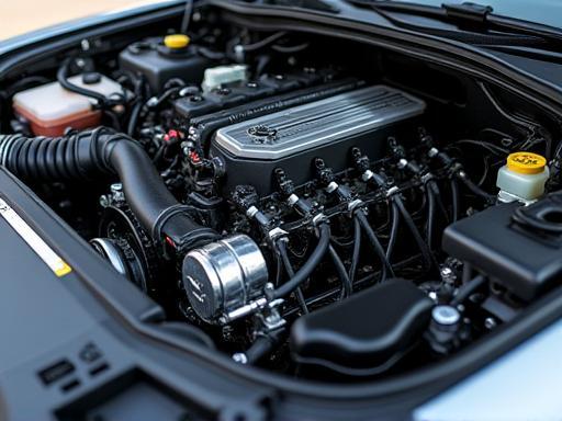 Detailed and spotlessly clean engine bay of a car